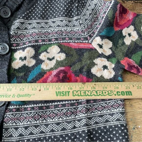 Vintage LL Bean grey pink 100% lambswool floral button up cardigan women’s large - Picture 6 of 7